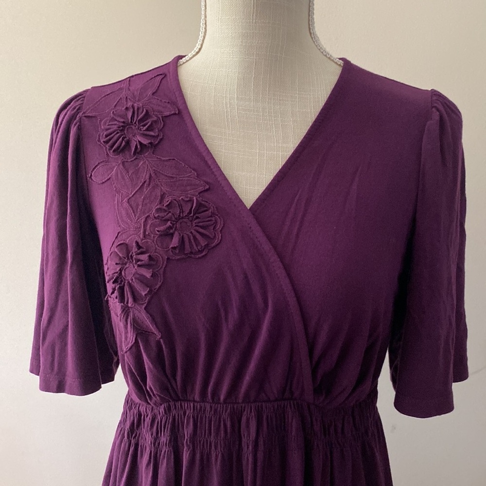 Motherhood Maternity women’s purple nursing dress, bell s/s elastic waist S/P - Picture 3 of 15